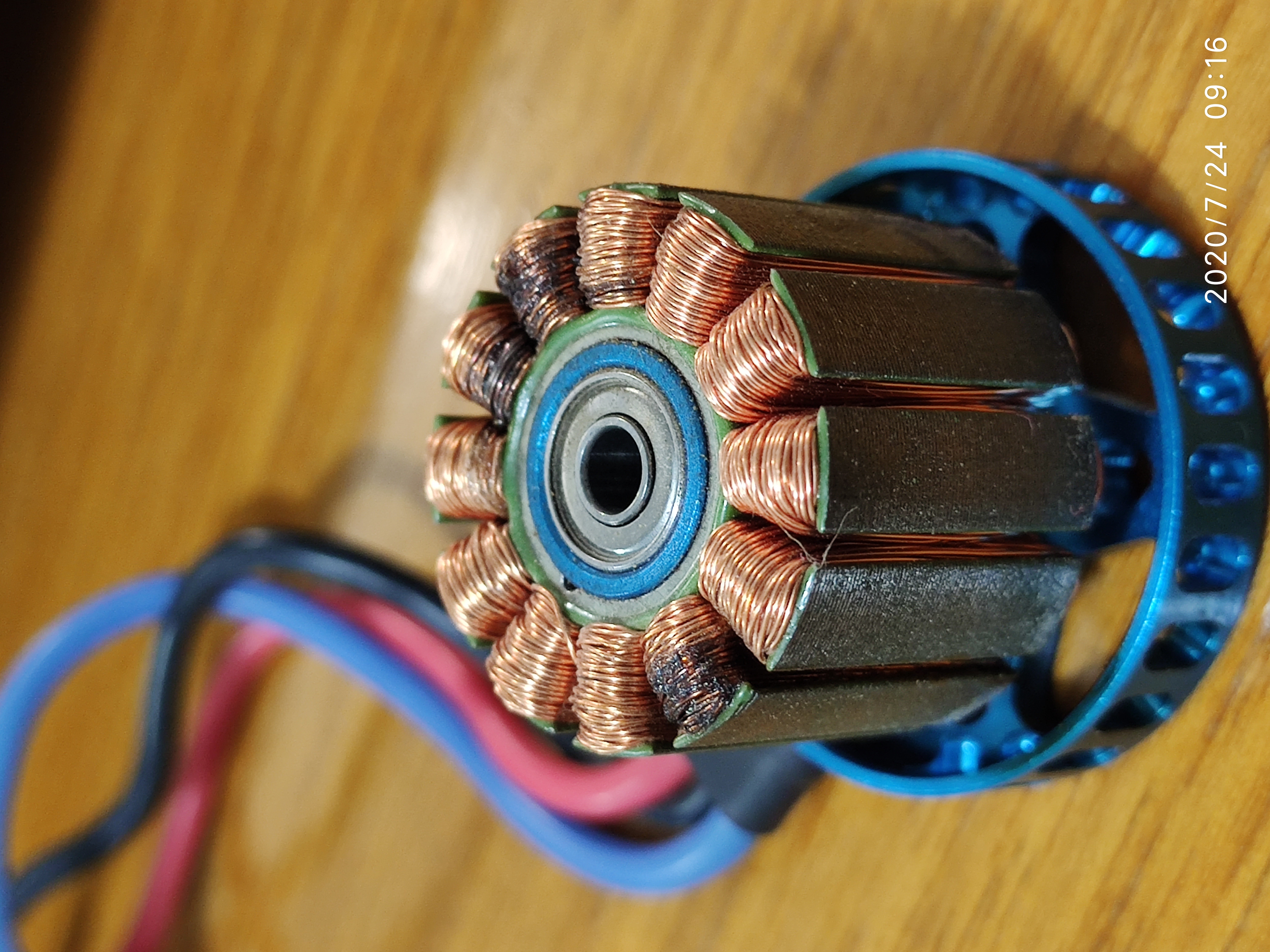Motor rewind — copper coils exposed